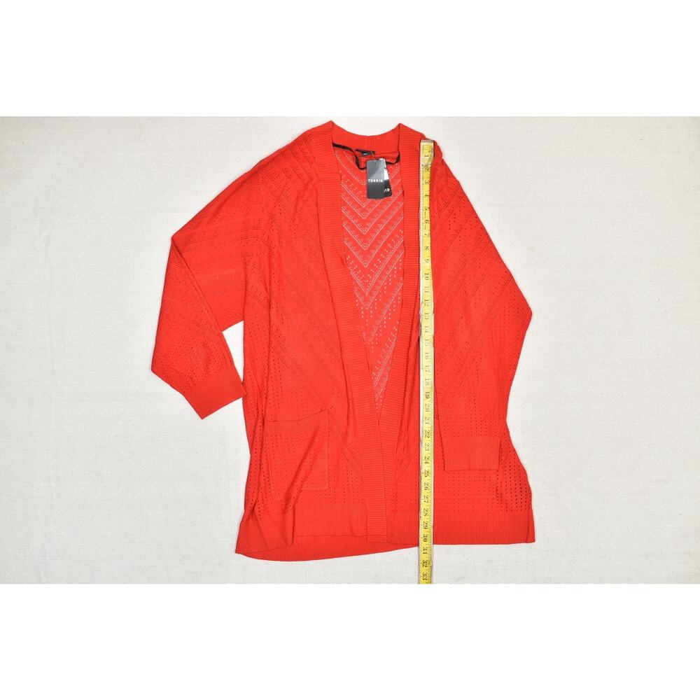 NEW Torrid Plus Size 3 Open Front Duster Cardigan Sweater Red Orange - Picture 5 of 8